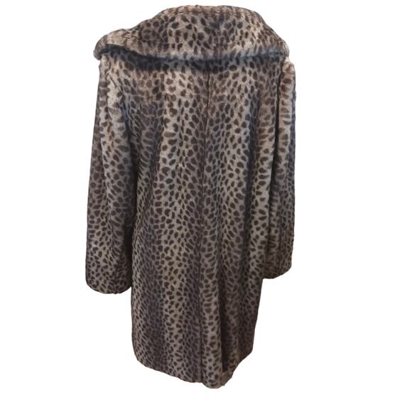 Vintage Large Dennis Basso Dark Brown Faux Fur Cheetah Coat Midi Mob Wife Aspen - Picture 3 of 8